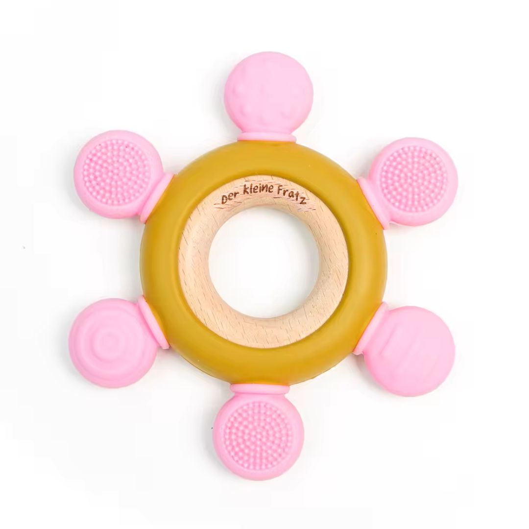 Sensorischer Beißring aus Holz und Silikon