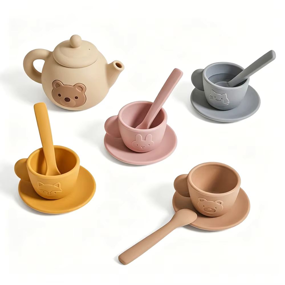 Kinder-Teeset mit Tiermotiven aus Silikon