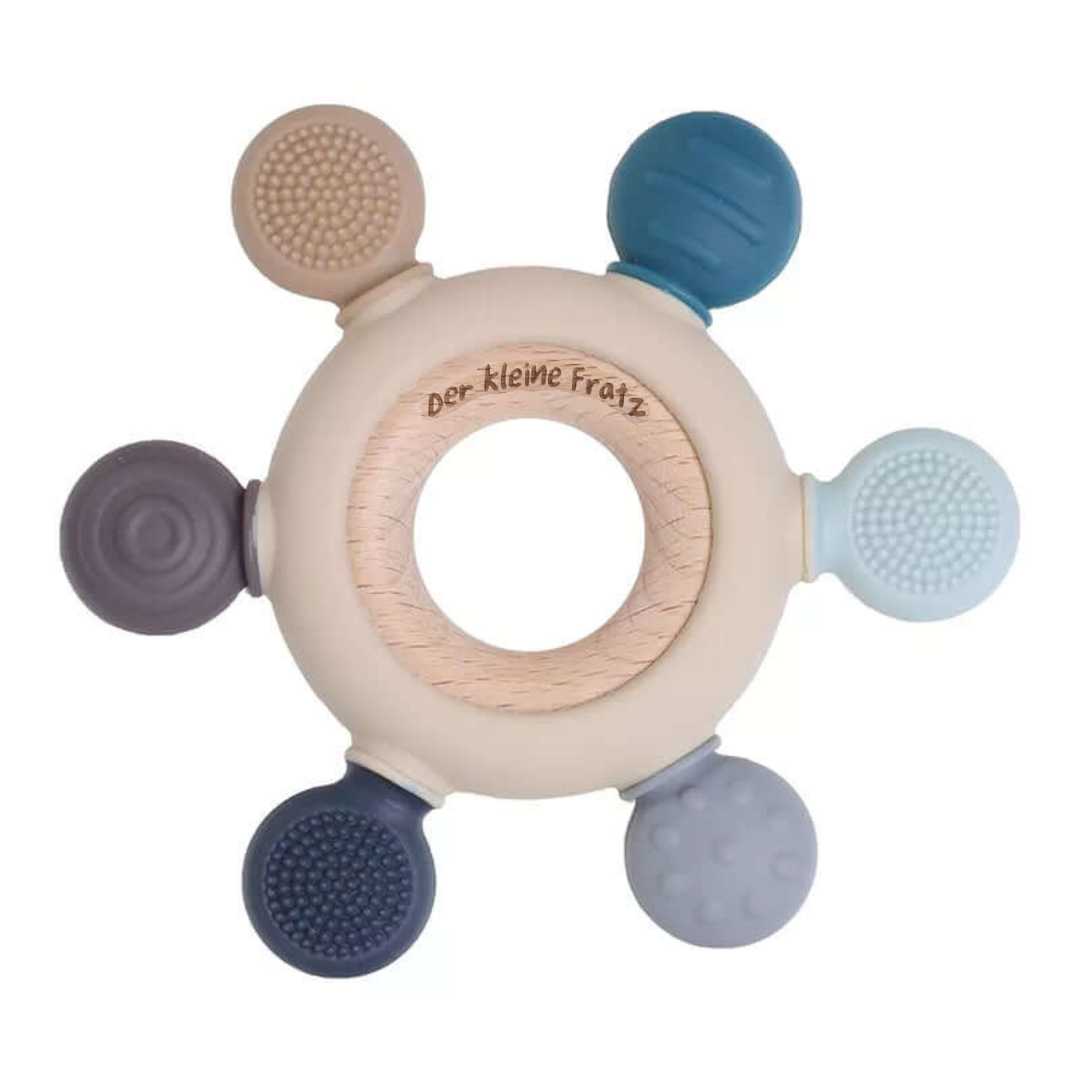 Sensorischer Beißring aus Holz und Silikon - derkleinefratz.de